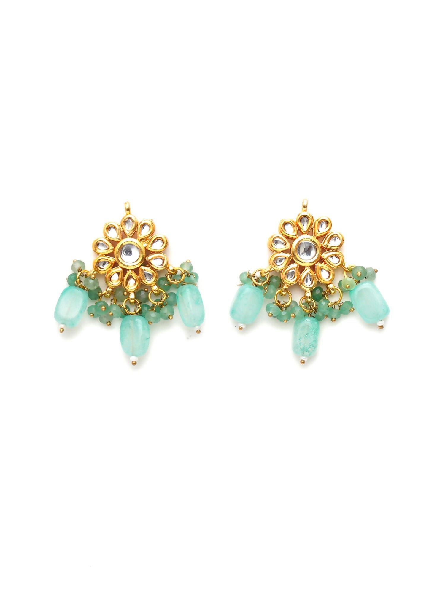 Mint Stone Kundan Earrings (Gold) - Ruby Raang - Grab2buy