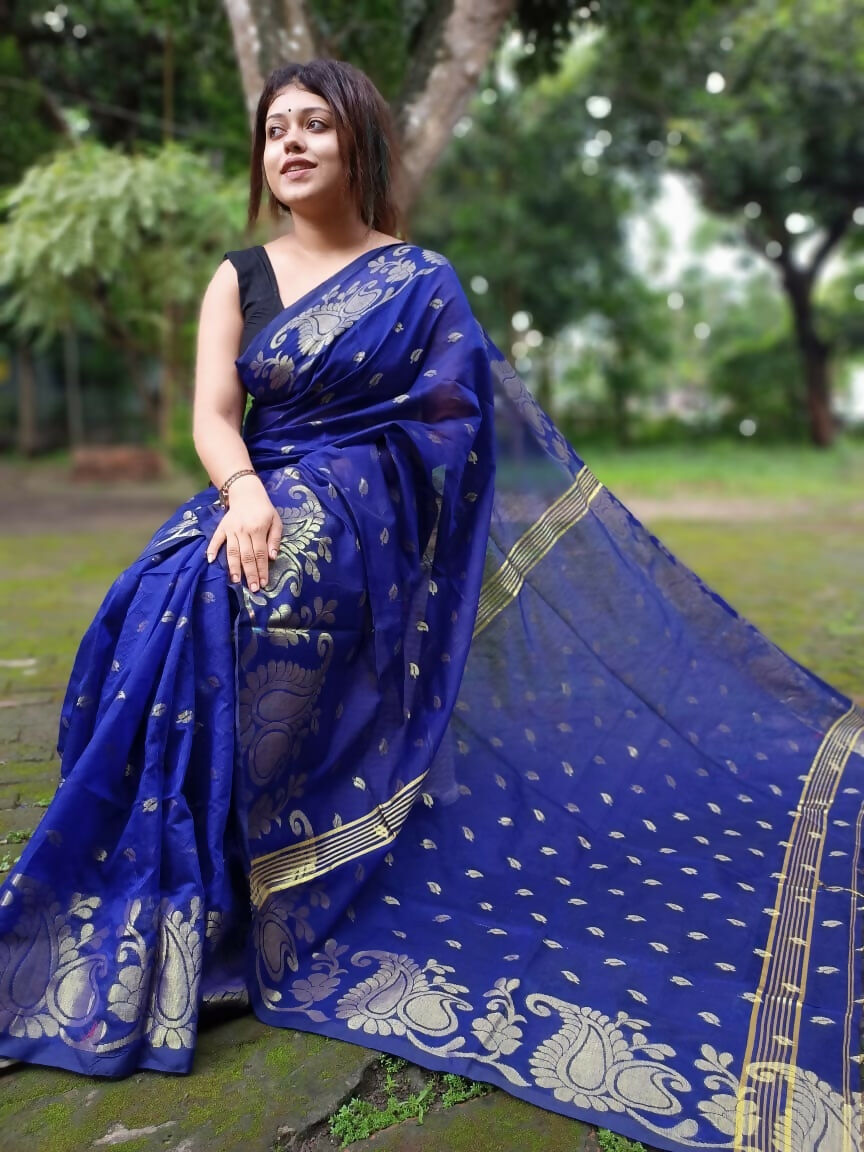 Exclusive Collection Blue Beautiful Cotton Silk Grab2Buy 