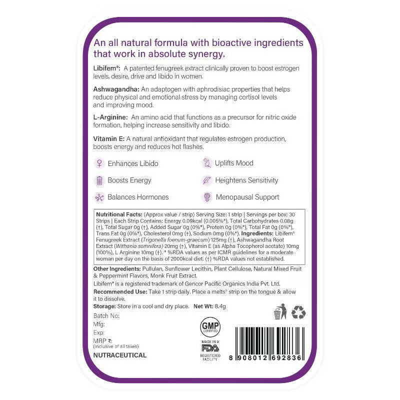 Wellbeing Nutrition Melts Into Her Desire Libifem + L-Arginine Strips - Mixed Fruit Flavor - Grab2buy
