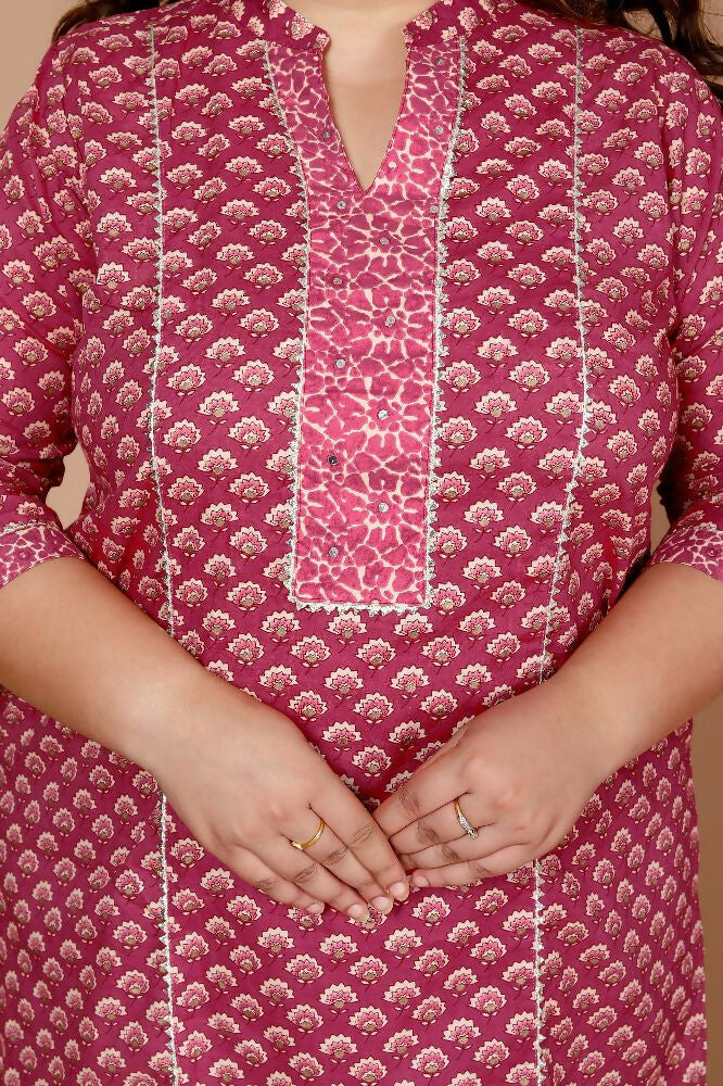 Miravan Womens Plus Size Floral Printed Cotton Kurta With Palazzo