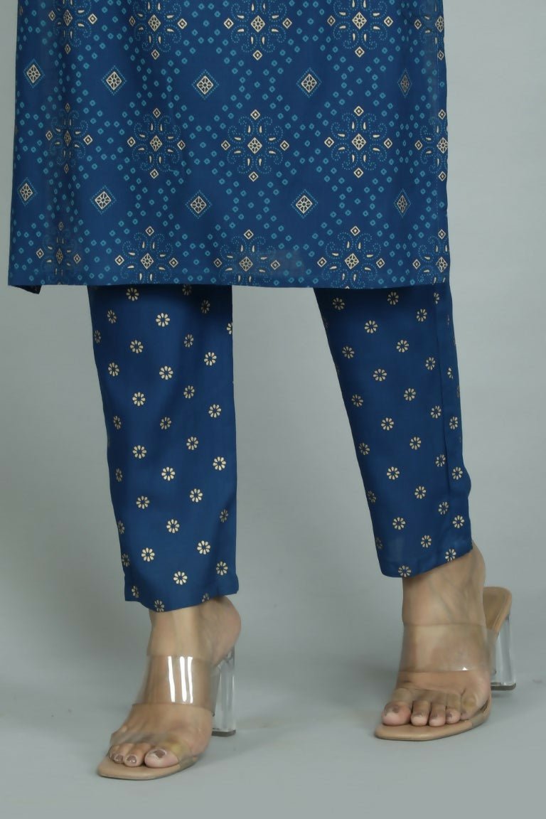 Alvano Printed Sequence Kurti with Pant and Dupatta set Rayon (Blue)
