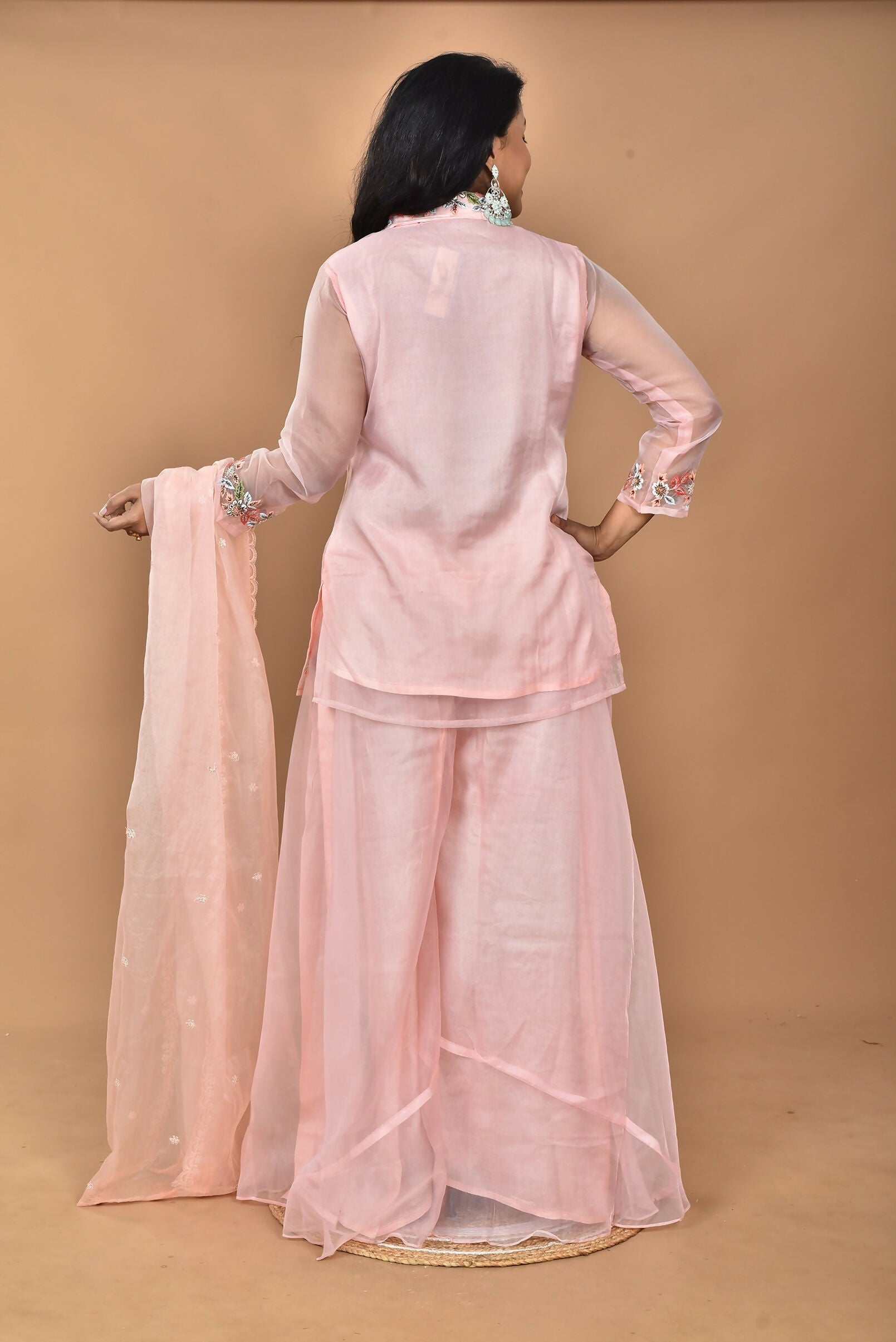 Morchari Women And Hand Embroidery Palazzo Set-Peach 