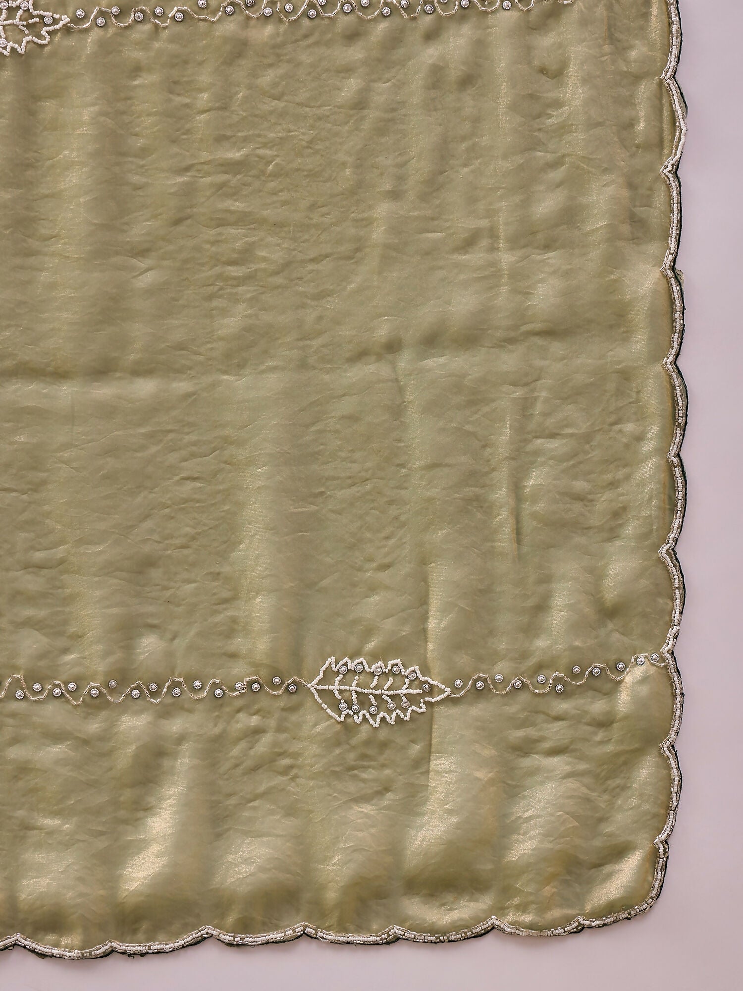 Green Muslin Embroidered Saree with Unstitched Blouse Piece - Satya