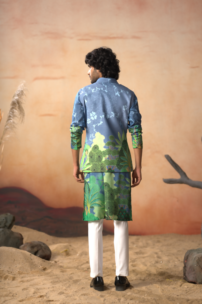 Tree Bark Classy Print Silk Nehrujacket Set by Hilo Design  Grab2Buy Hilo Design Grab2Buy