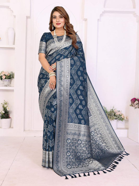 Aastha Fashion Teal Blue Georgette Silk Leheriya With Elegant Zari Weaving Saree
