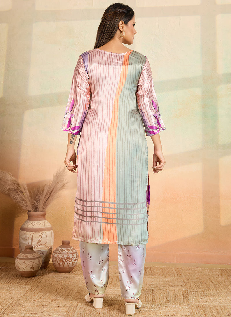 Prazu Fashion Multi Color Printed Cotton Reyon Kurta Pant Set