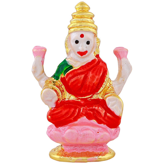 Estele Gold-Polished goddess of wealth Laxmi Devi on lotus Idol with multi-color Stone Type:Enamel for Home/Car decor