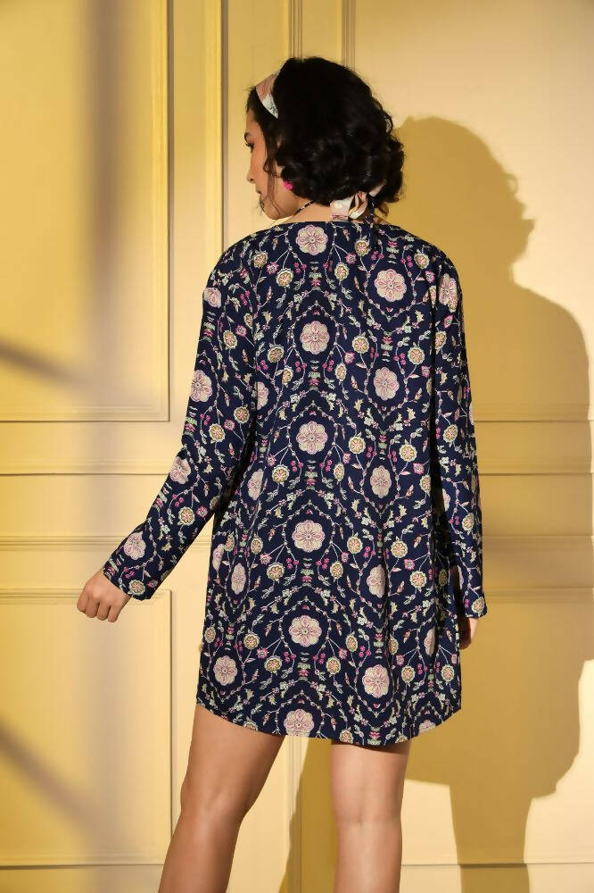Navy Blue Platinum Creap Printed Co-Sets - Femella