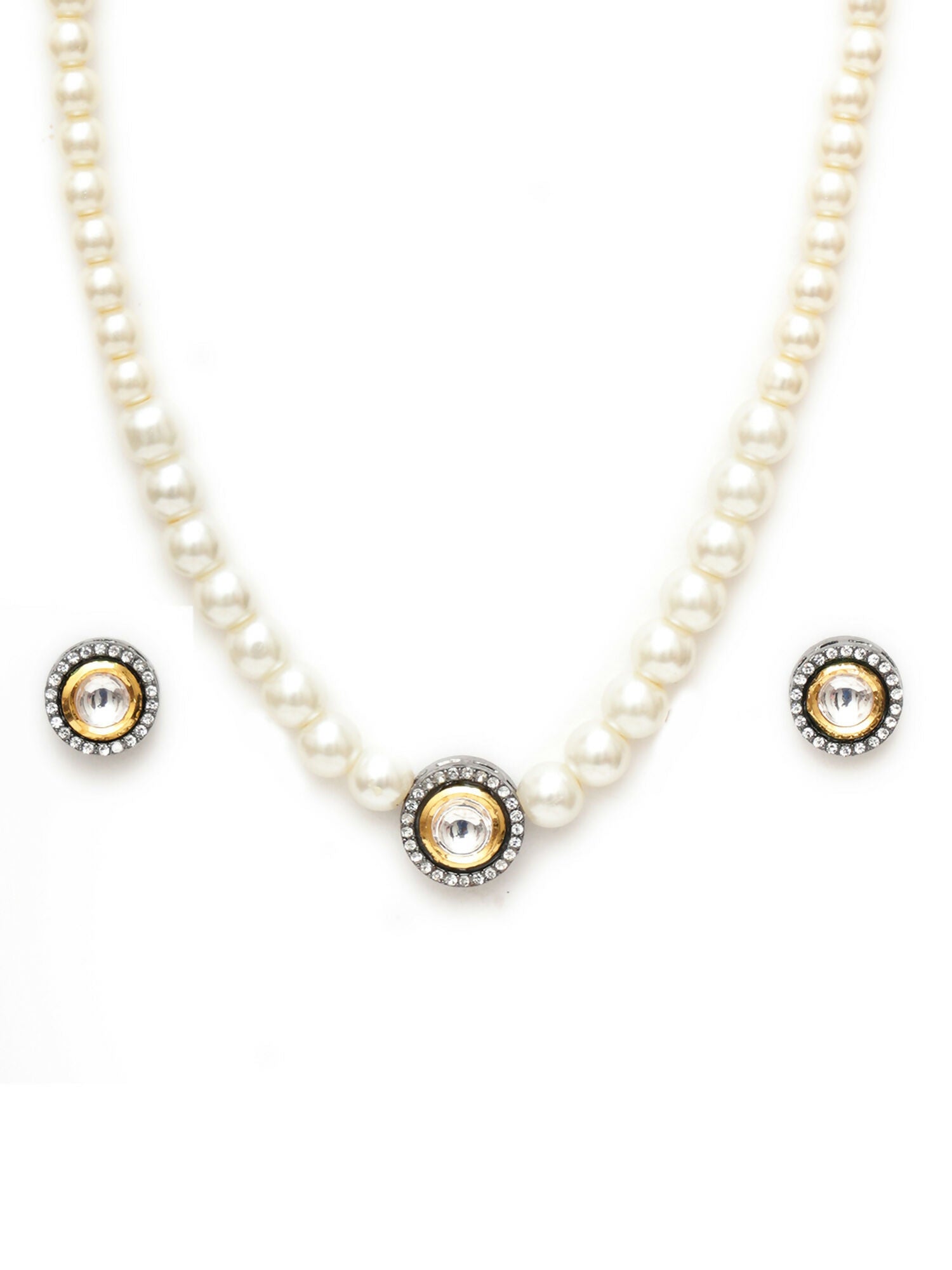 Kundan and Pearl Choker with Studs Jewellery Set (white) - Ruby Raang - Grab2buy