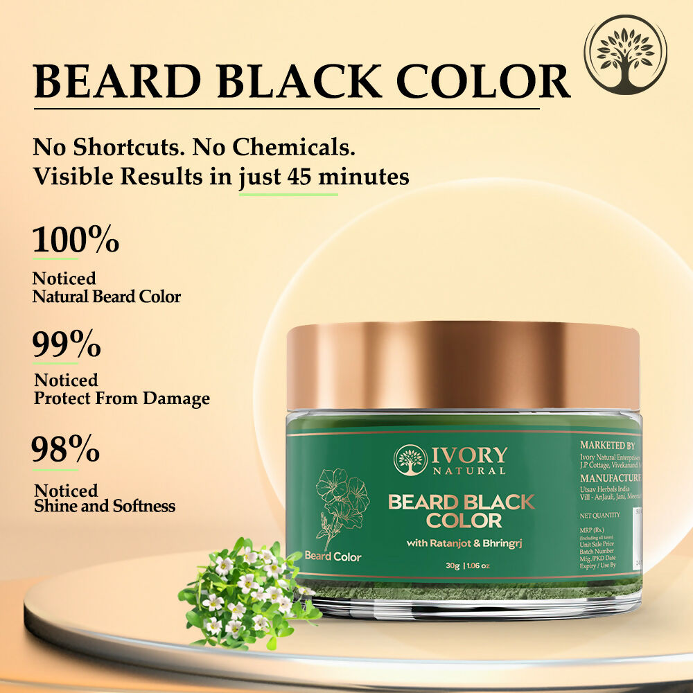Ivory Natural Beard Black Color Organic - Instant Natural Plant Based Beard Color Powder 