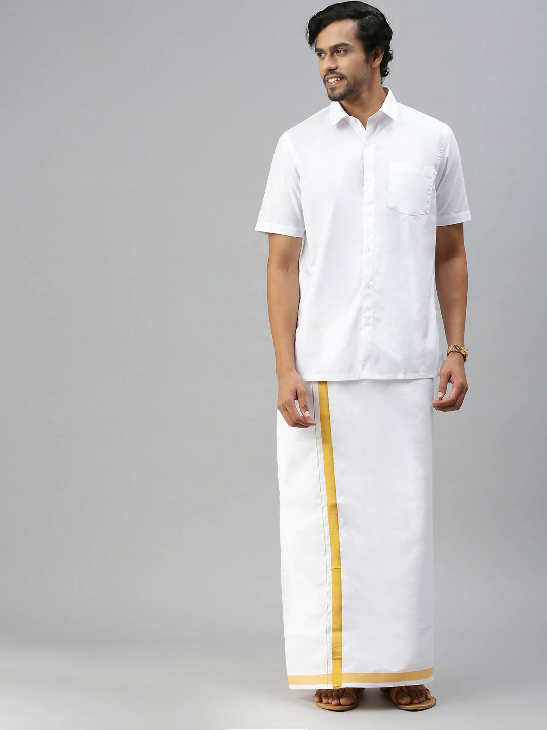 Ramraj Cotton Mens Half Sleeve Formal Poly Cotton White Shirt 