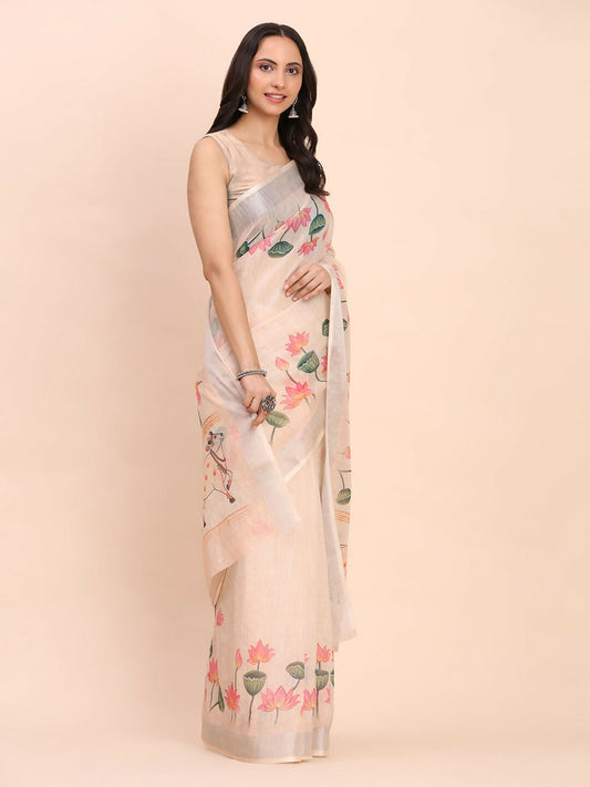 Shree Shyam Fashion Linen Cotton Peach Saree