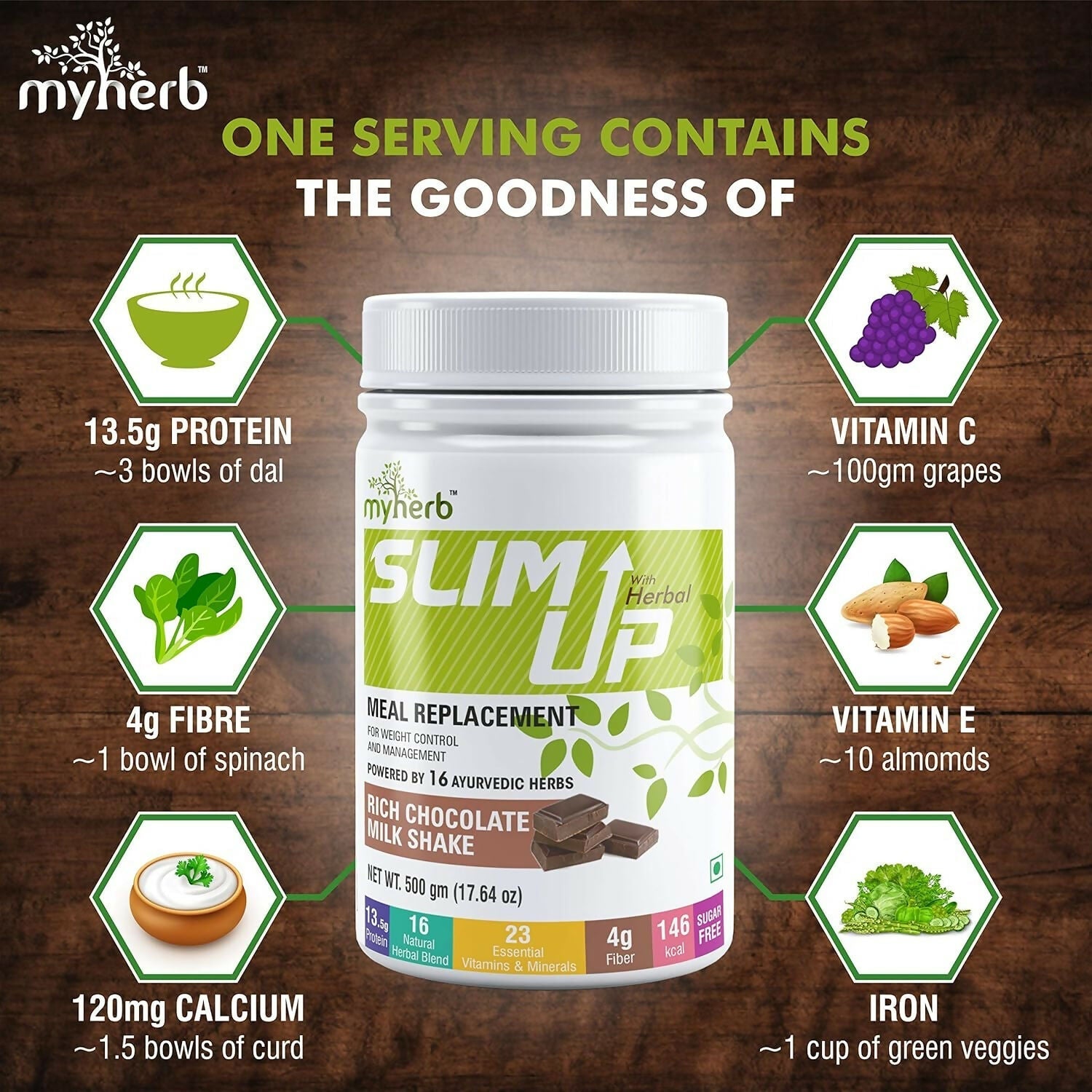 Myherb Slim Up Meal Replacement Shake With 16 Natural Herbal Blend For Men & Women - Chocolate Milk Shake 