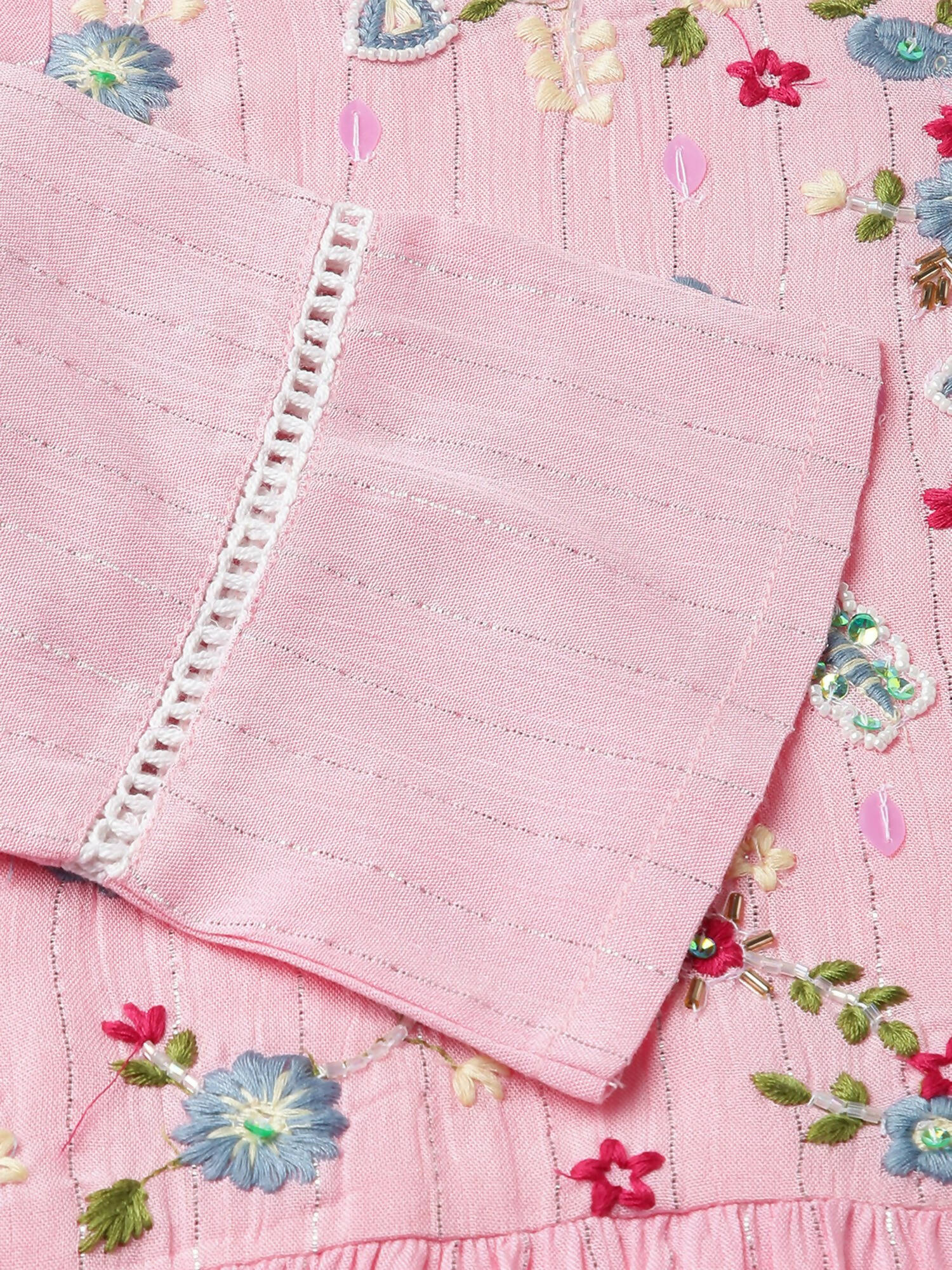 Pink Chinon Floral Embroidered Dress - Nandani