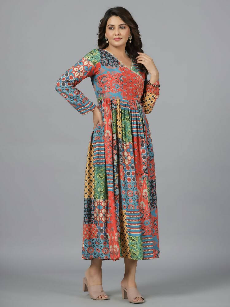 Juniper Women Red Muslin Printed Maxi Dress