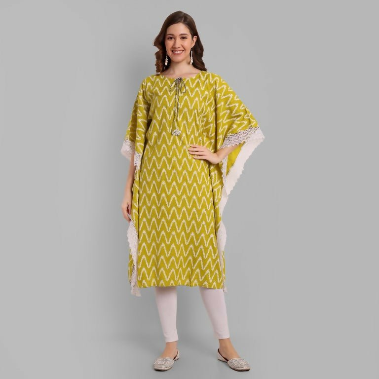 Alvano Beautiful Kaftan Kurta for Women and Girls Viscose Rayon Printed (Green)