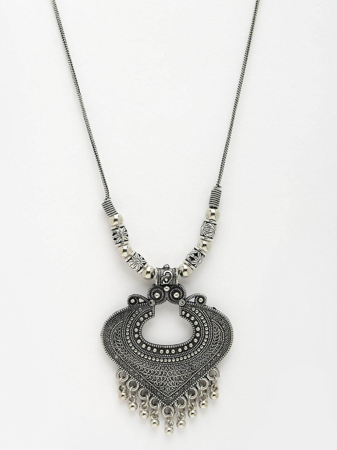NVR Women's Silver-Toned German Silver Oxidised Pendant with Chain 