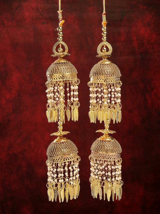 NVR Women's Pack Of 2 Gold-Polished Stone Studded Bridal Layered Kaleera Sets