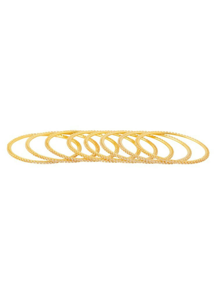 NVR Women Set of 8 American Diamond Gold-Polished Bangles 