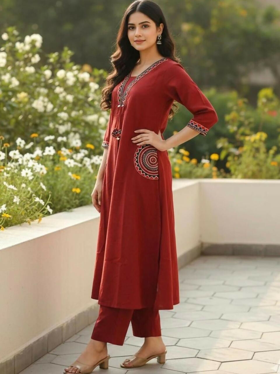 Miravan Womens Brown Straight Kurta Set