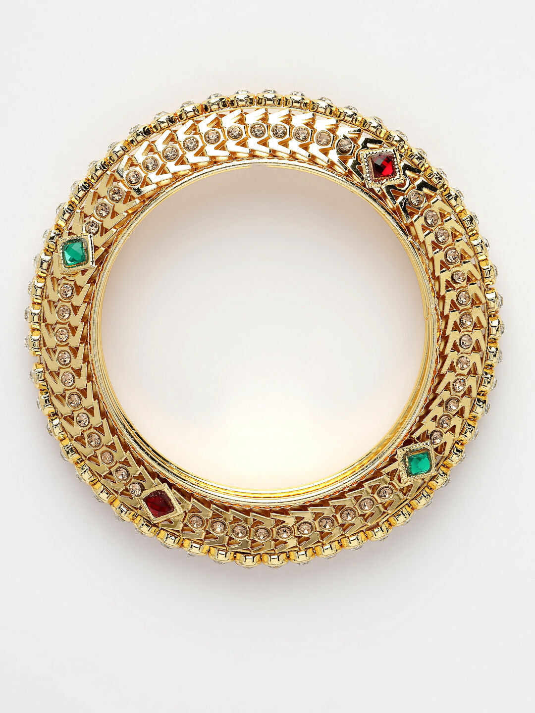 NVR Women's Set of 2 Gold-Polished Kundan Traditional Bangles 