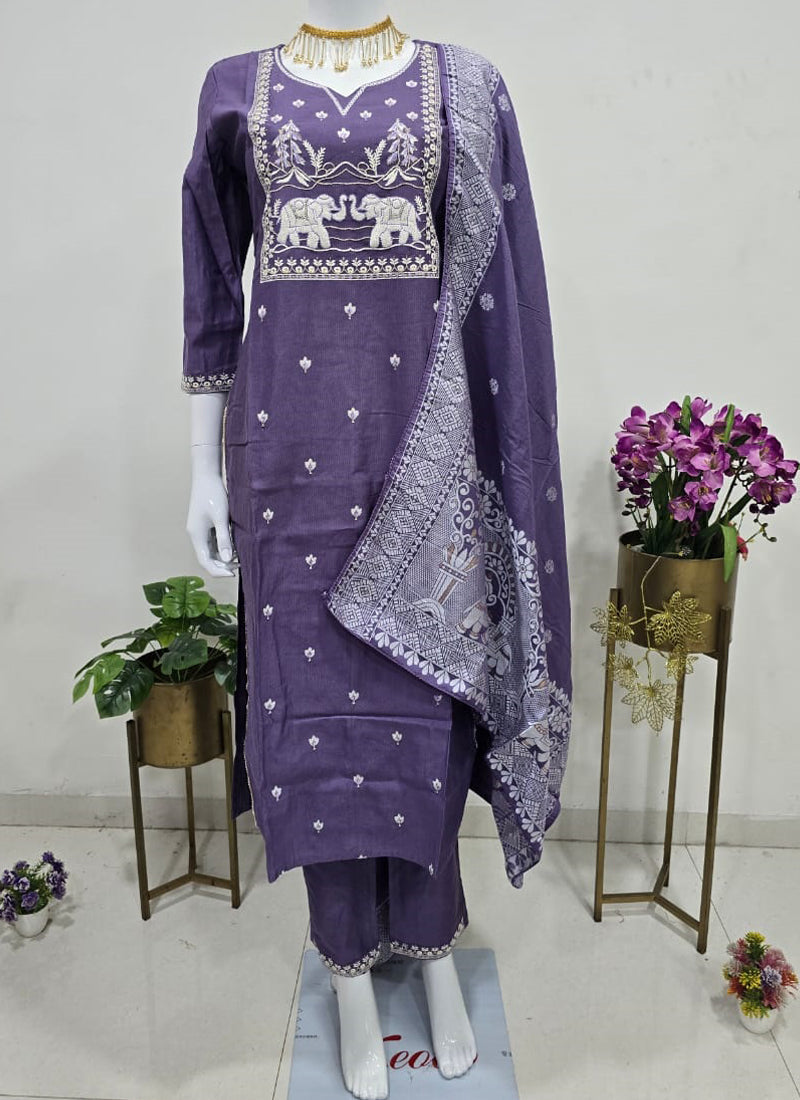 Prazu Fashion Lavender Art Silk Thread Sequins Embroidered Wedding Suit