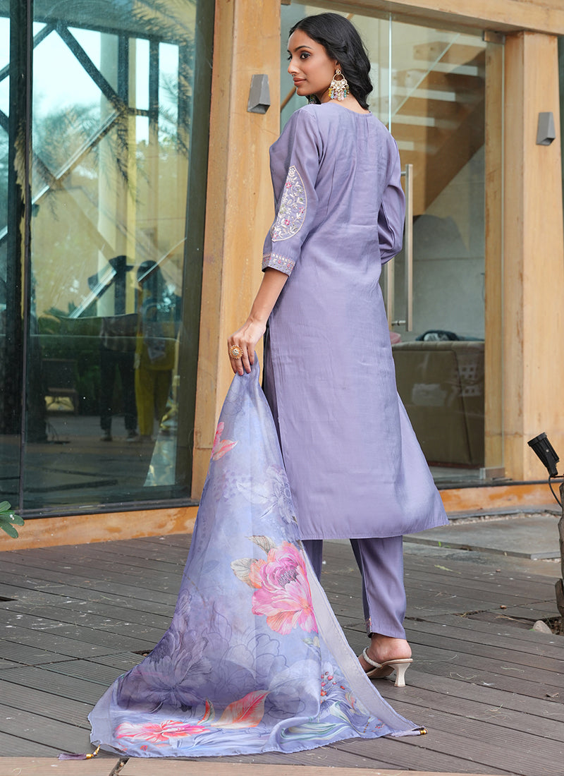 Prazu Fashion Lavender Cotton Silk Thread Sequence Designer Salwar Suit