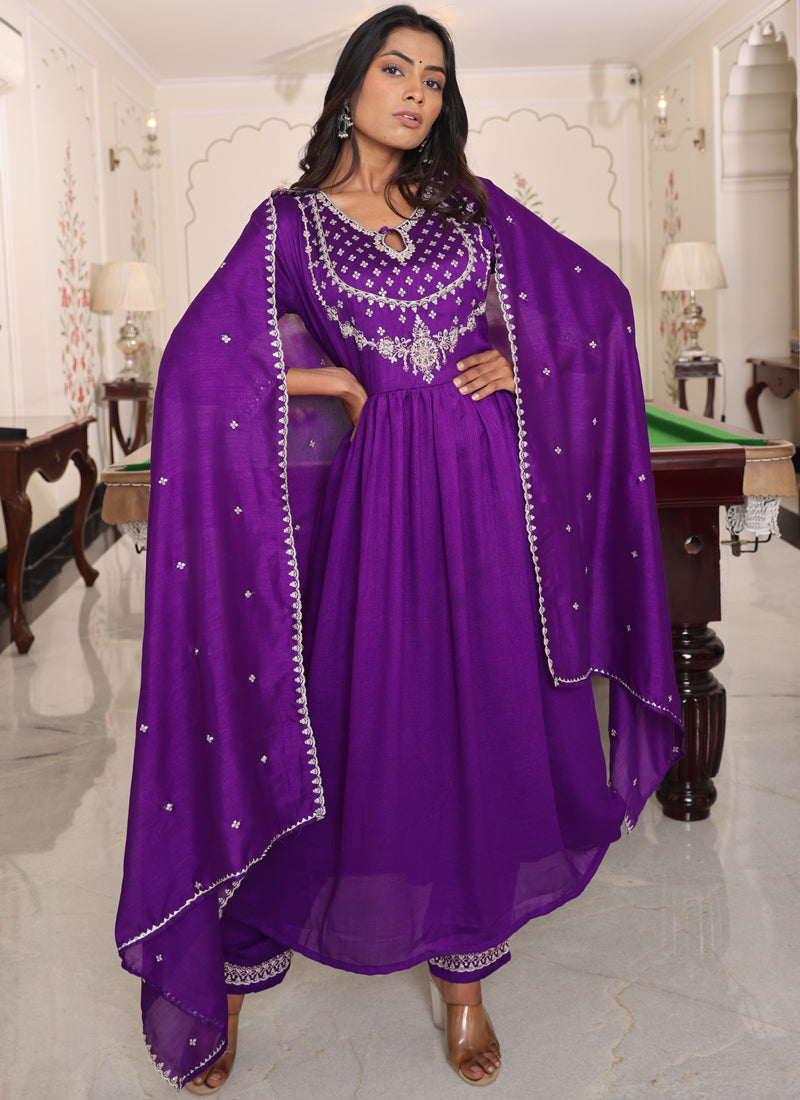 Prazu Fashion Purple Soft Silk Thread Sequence Designer Salwar Suit