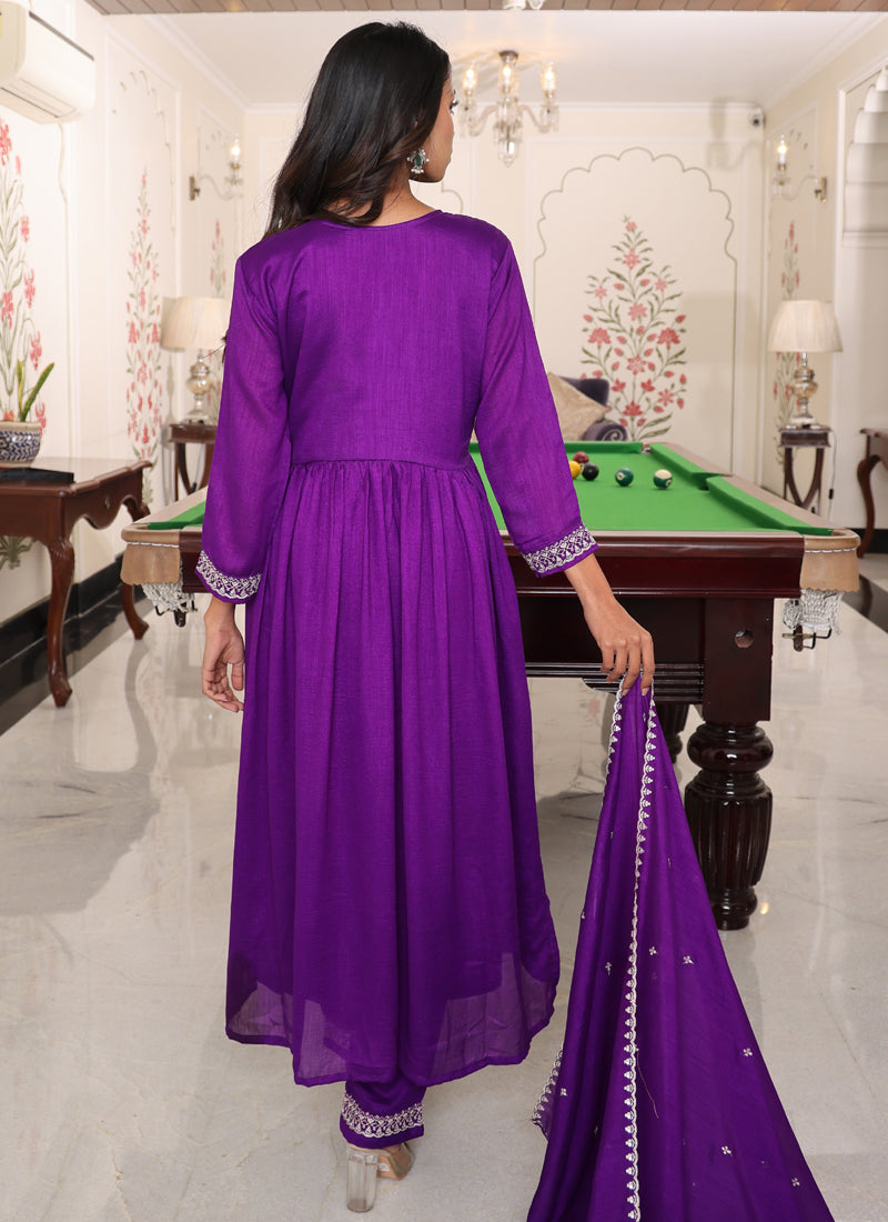 Prazu Fashion Purple Soft Silk Thread Sequence Designer Salwar Suit