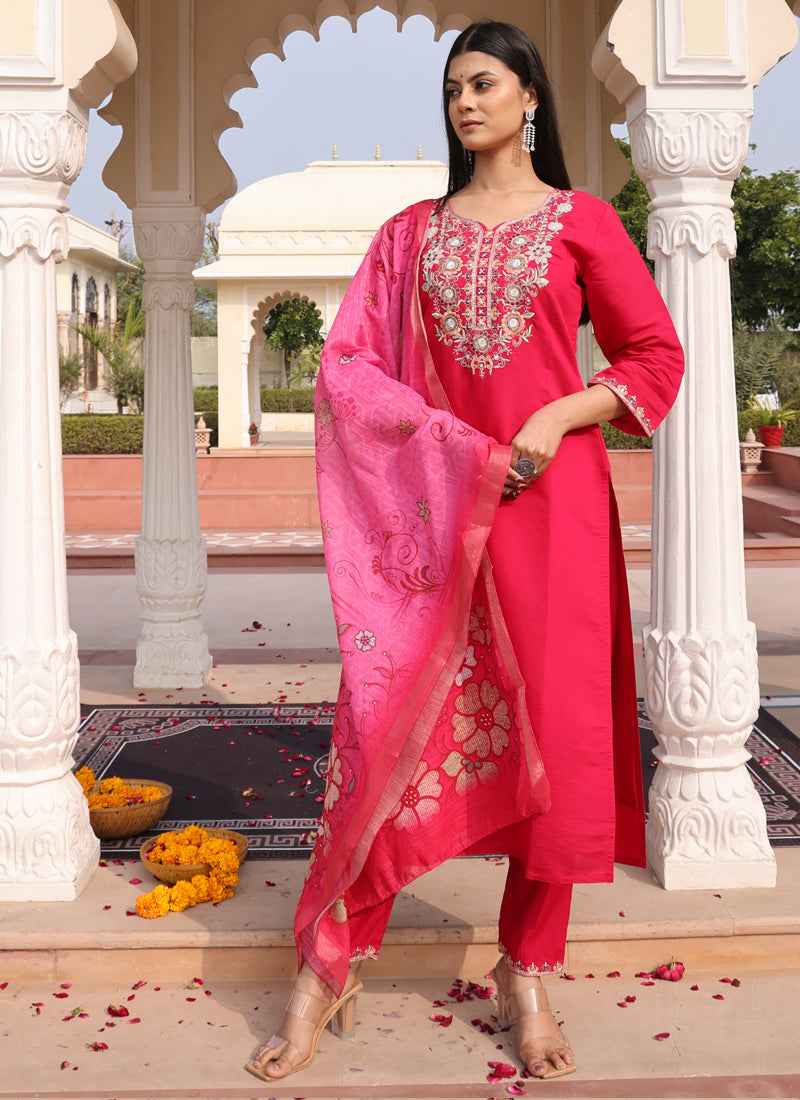 Prazu Fashion Pink Cotton Silk Thread Sequence Designer Salwar Suit