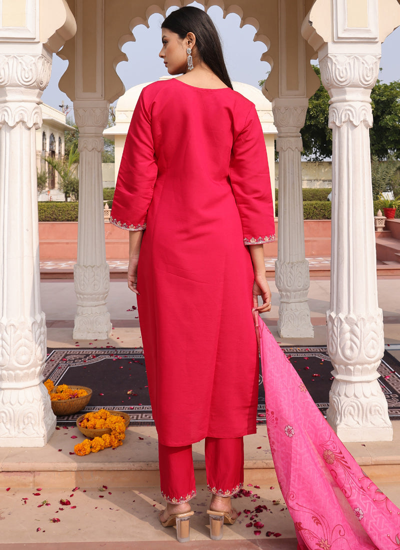 Prazu Fashion Pink Cotton Silk Thread Sequence Designer Salwar Suit