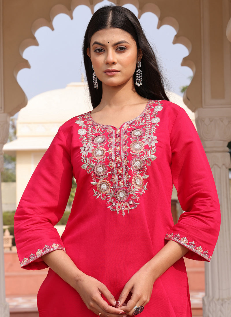 Prazu Fashion Pink Cotton Silk Thread Sequence Designer Salwar Suit