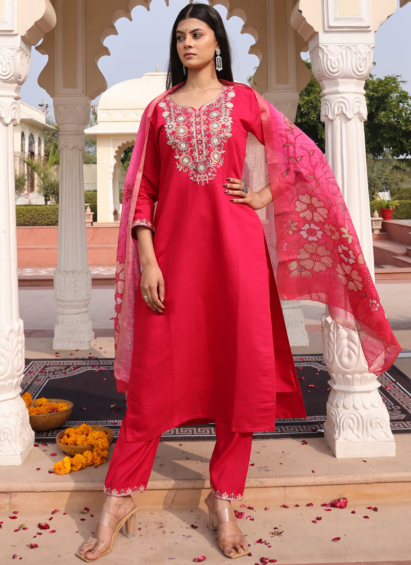 Prazu Fashion Pink Cotton Silk Thread Sequence Designer Salwar Suit