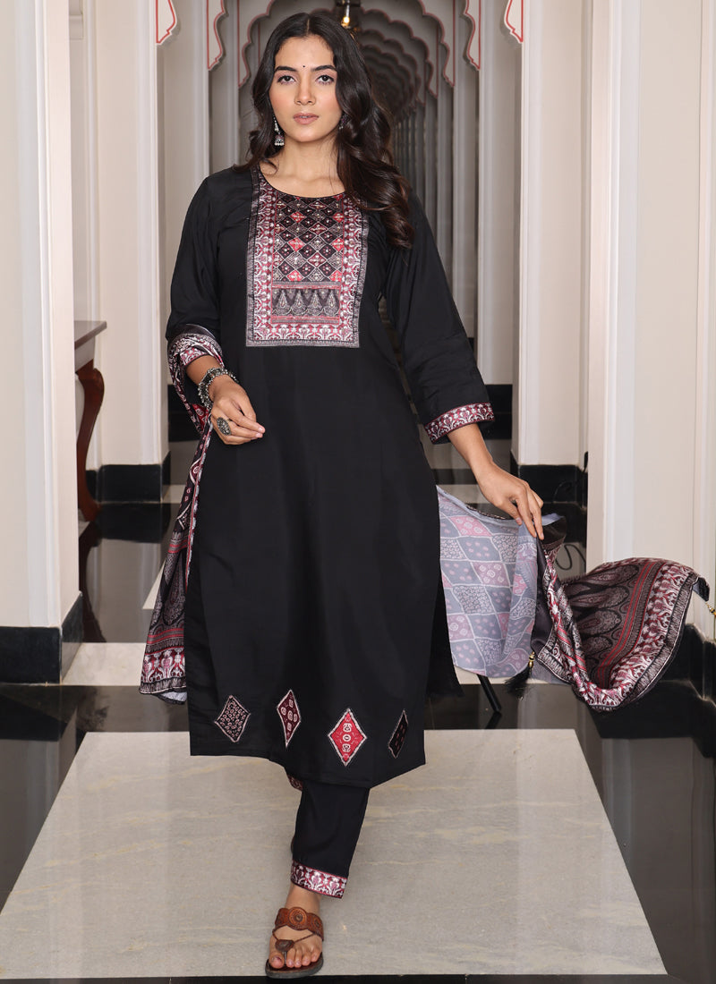 Prazu Fashion Black Viscose Shimmer Thread Embroidered Salwar Suit