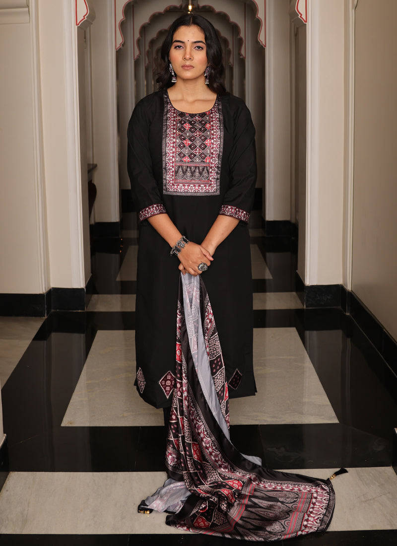 Prazu Fashion Black Viscose Shimmer Thread Embroidered Salwar Suit