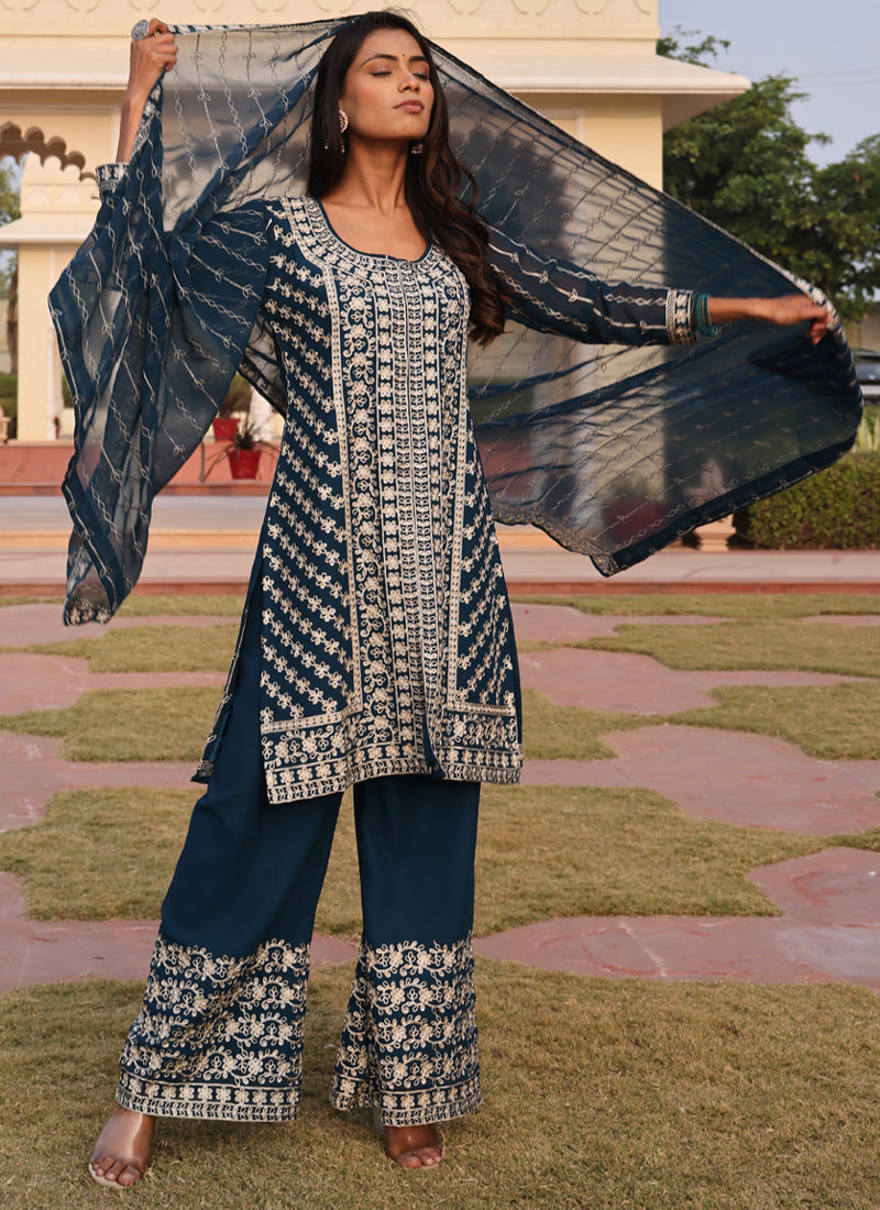 Prazu Fashion Rama Georgette Thread Embroidery Chain Stitch Work Salwar Suit