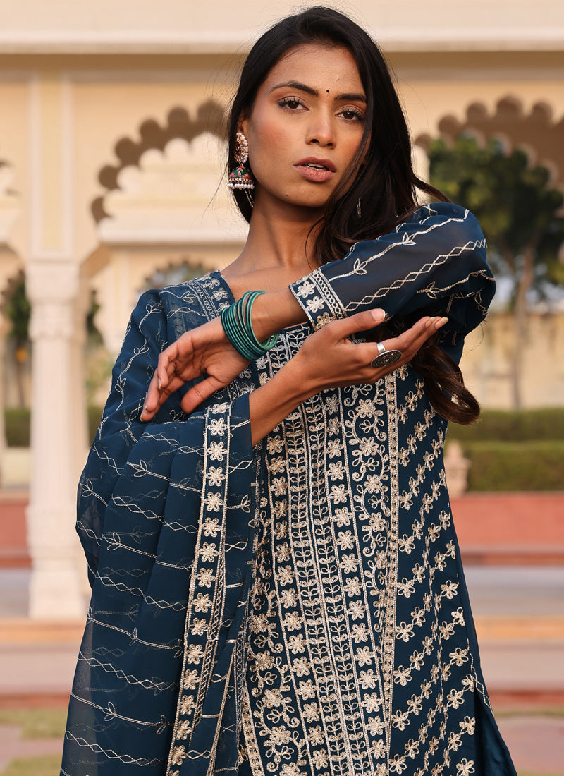 Prazu Fashion Rama Georgette Thread Embroidery Chain Stitch Work Salwar Suit
