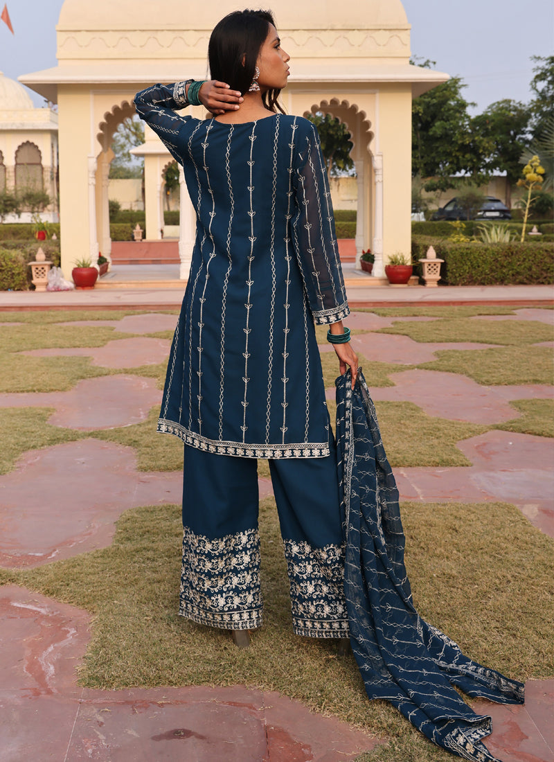 Prazu Fashion Rama Georgette Thread Embroidery Chain Stitch Work Salwar Suit