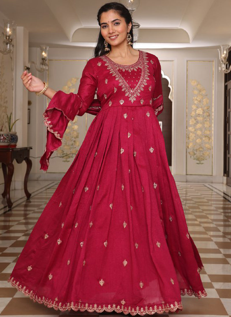 Prazu Fashion Pink Soft Silk Thread Sequence Designer Suit