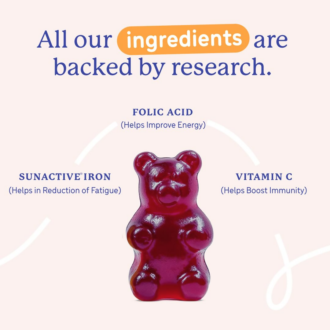 Gritzo Iron Gummies With Folic Acid & Vitamin C (10+y Girls) (Mixed Berry Flavour 30 Gummies)