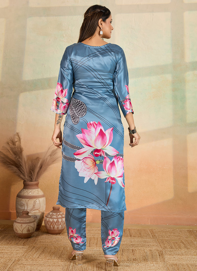 Prazu Fashion Grey Printed Cotton Reyon Kurta Pant Set
