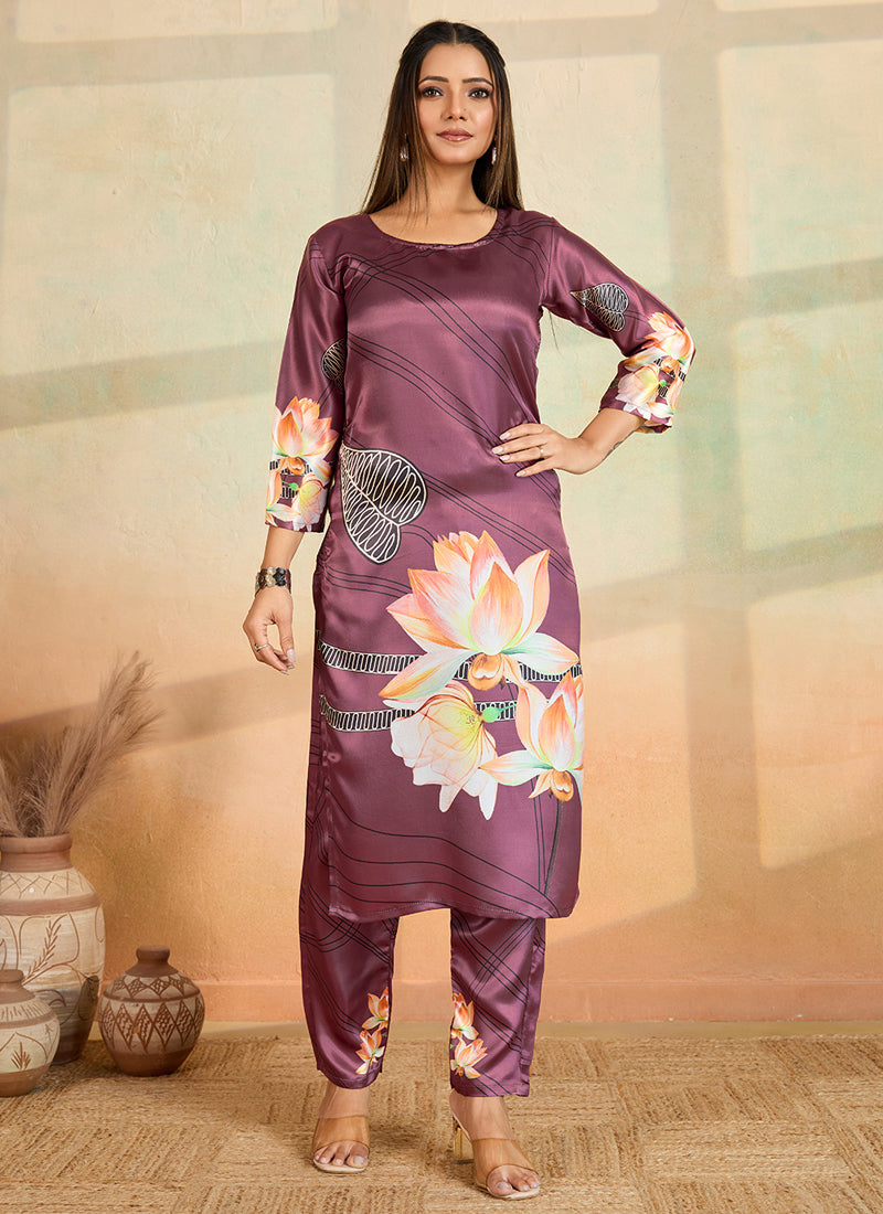 Prazu Fashion Onion Pink Printed Cotton Reyon Kurta Pant Set