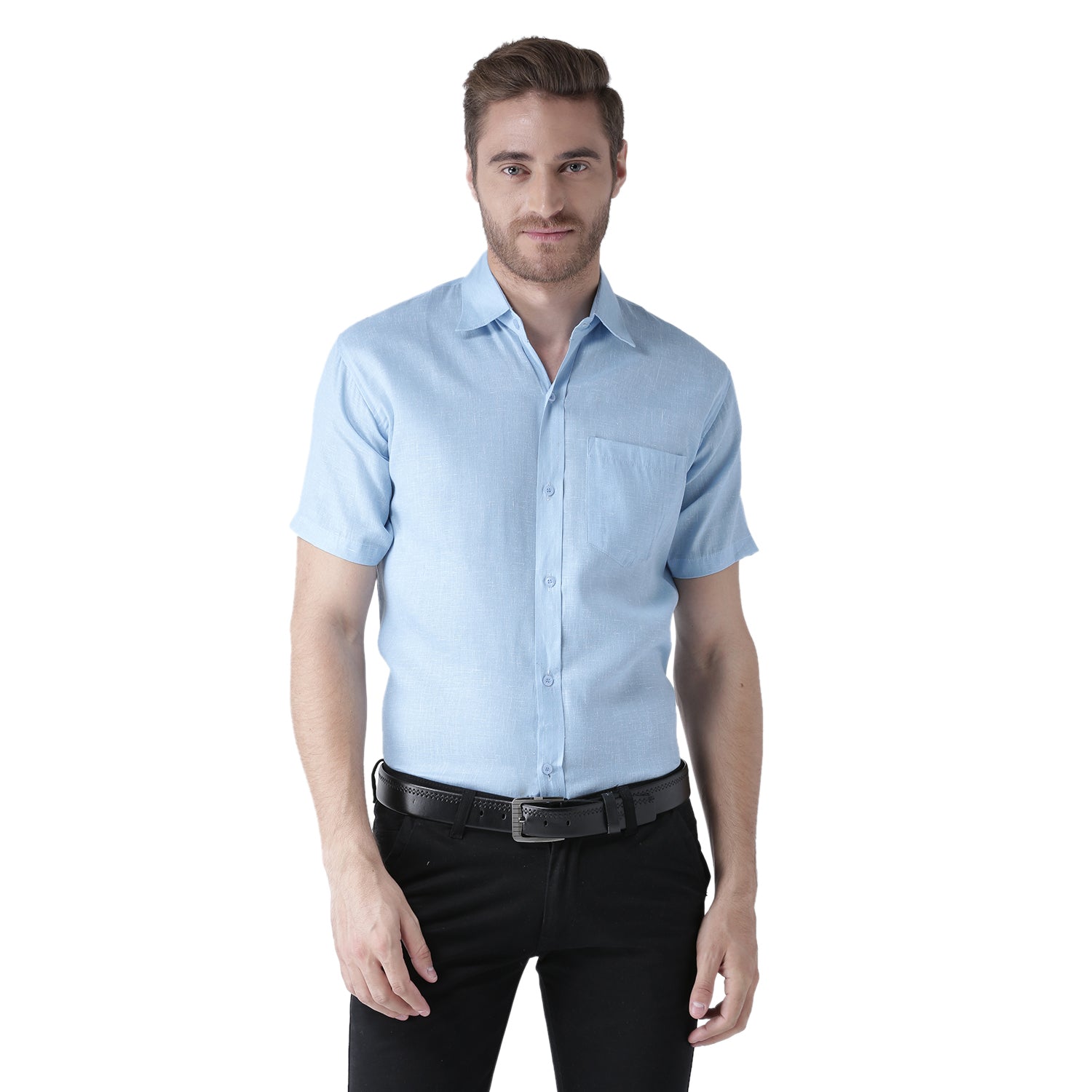 RIAG Light Blue Men's Half Sleeves Solid Shirt