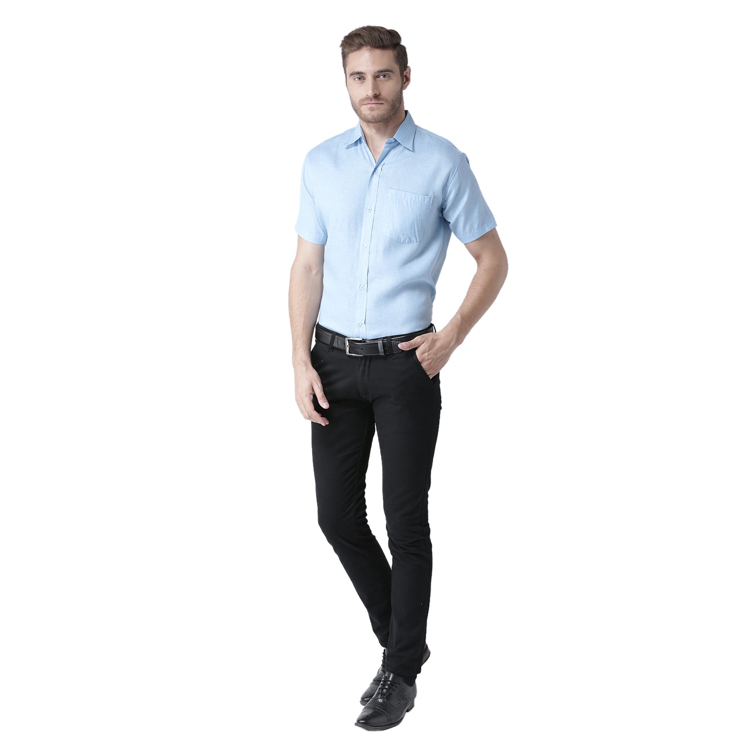 RIAG Light Blue Men's Half Sleeves Solid Shirt