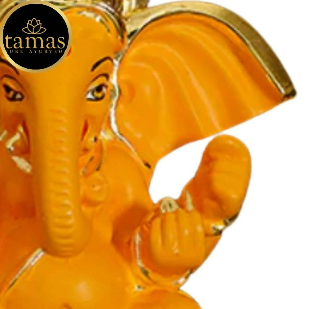 Tamas Gaj Karna Ganesh Idol | Orange & Gold | Brass Pooja Decor 