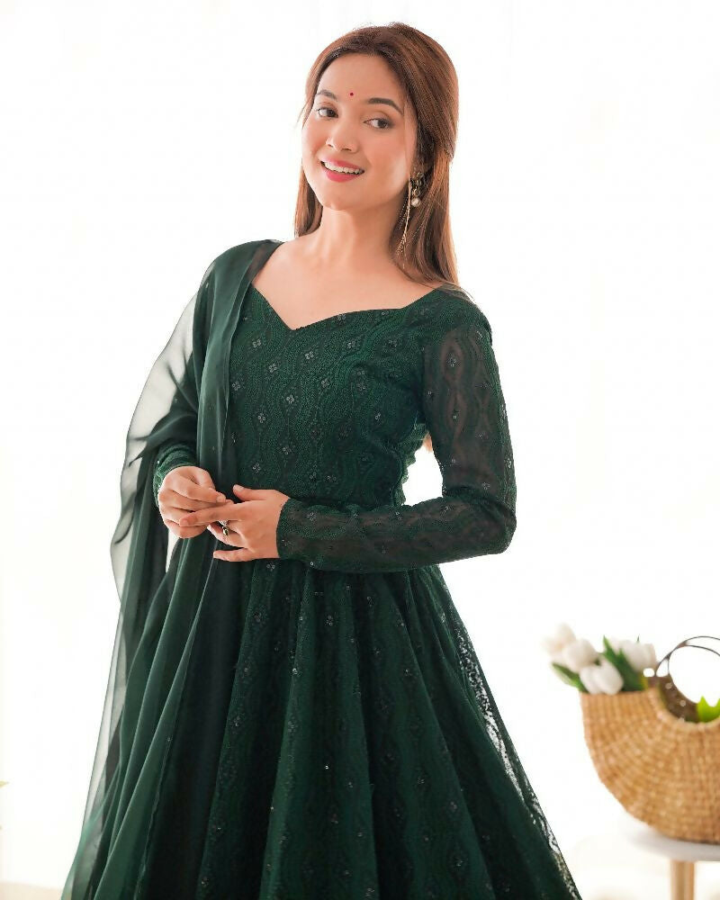 Joban Fashion Green Kurta Set Georgette Sequence Embroidery Work 