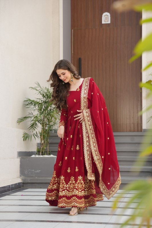 Lehenga Mart Premium Readymade Gown With Dupatta Set For Women-Maroon