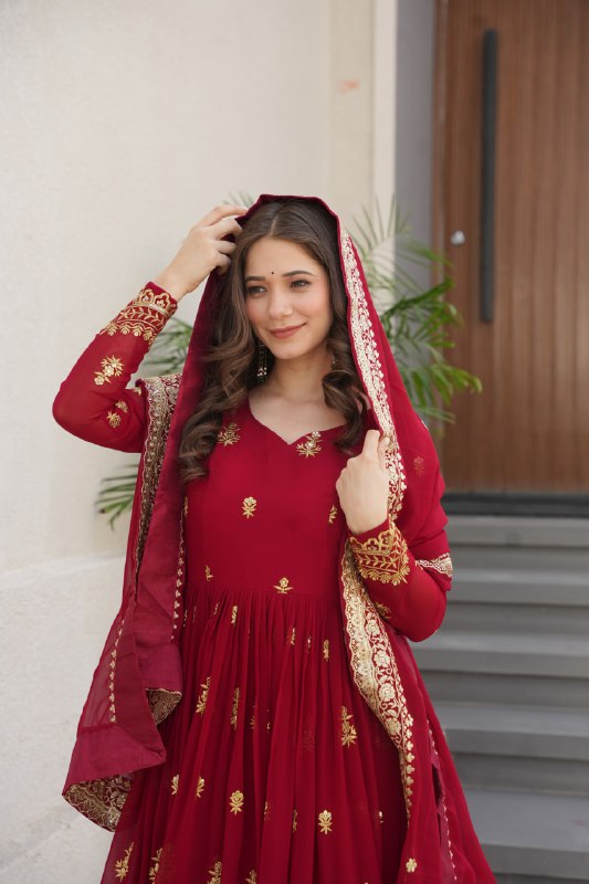 Lehenga Mart Premium Readymade Gown With Dupatta Set For Women-Maroon