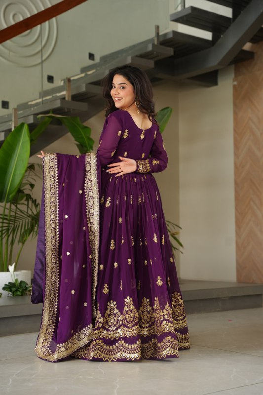 Lehenga Mart Premium Readymade Gown With Dupatta Set For Women-Purple