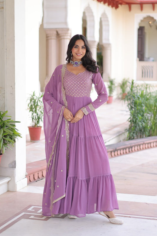 Lehenga Mart Premium Readymade Gown With Dupatta Set For Women-Onion